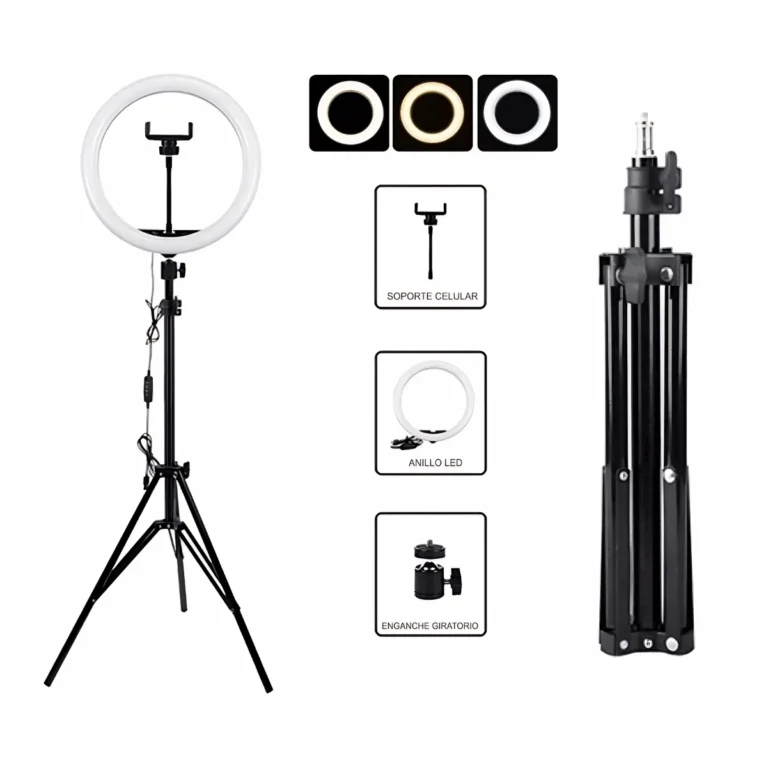 Aro de Luz LED 26 cm con Trípode y Soporte para Celular USB