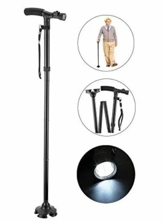 Bastón Plegable con Linterna LED y Base Antideslizante