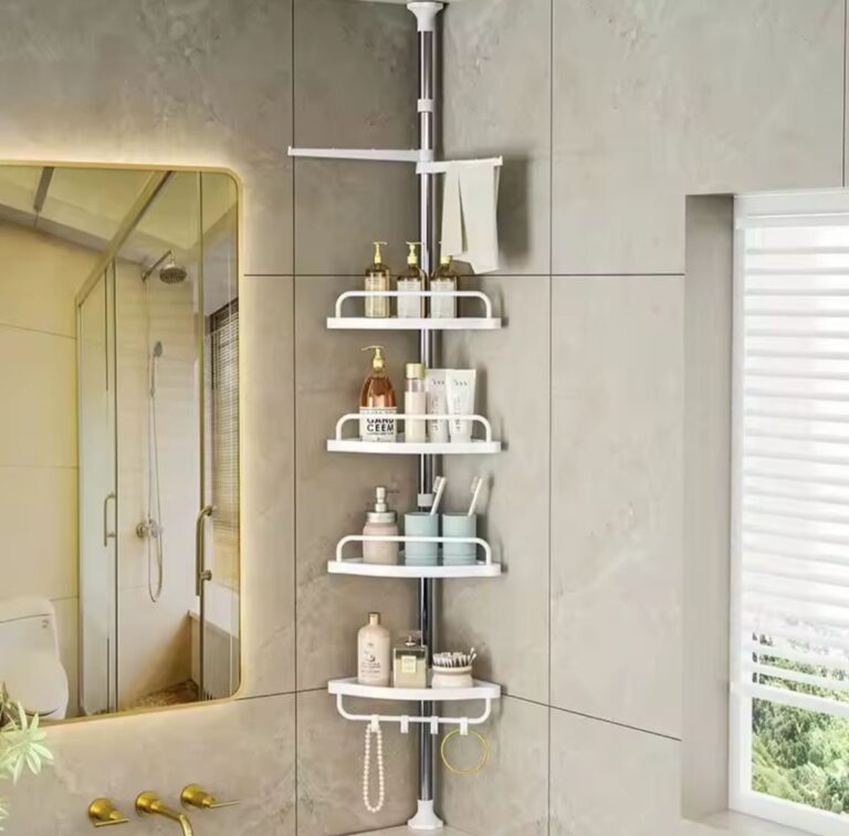 Esquinero de Ducha 3.20 m Organizador de Baño Ajustable con Drenaje y Ganchos