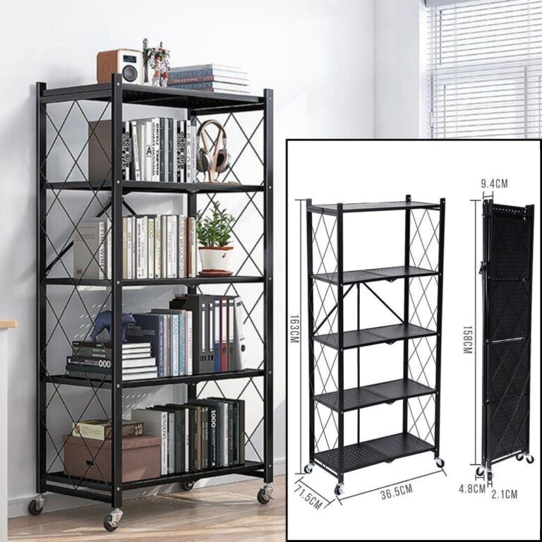 Estante Plegable de Cocina 5 Niveles con Ruedas Antideslizantes de Acero