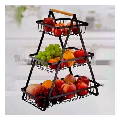 Frutero Organizador de 3 Niveles Metal y Madera