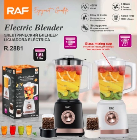 Licuadora Multifunción RAF R-2881 Potente con Cuchillas de Acero Inoxidable