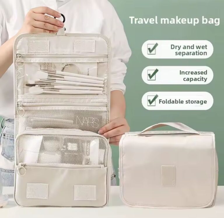 Neceser Colgante de Viaje Multifuncional Plegable con Separación Seco y Húmedo