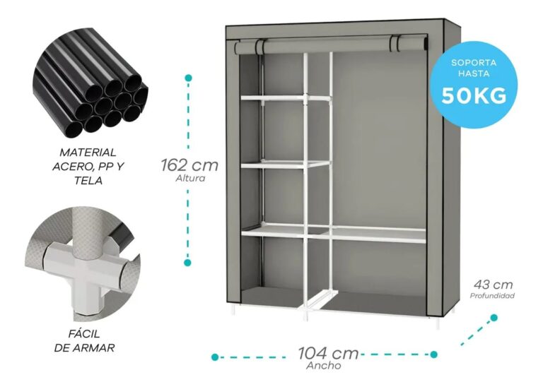 Ropero Armable de 2 Cuerpos con Estructura Reforzada y Diseño Portátil