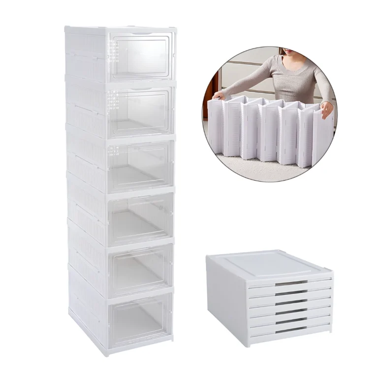 Zapatera Plegable de 6 Pisos Blanca con Puertas Transparentes