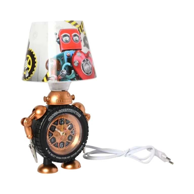 Lámpara de Escritorio con Reloj Analógico Diseño Robot