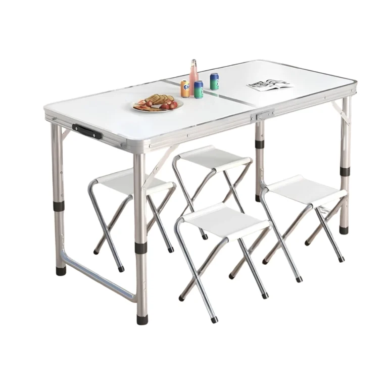 Mesa Plegable Camping Picnic Portátil + 4 Sillas Multiuso