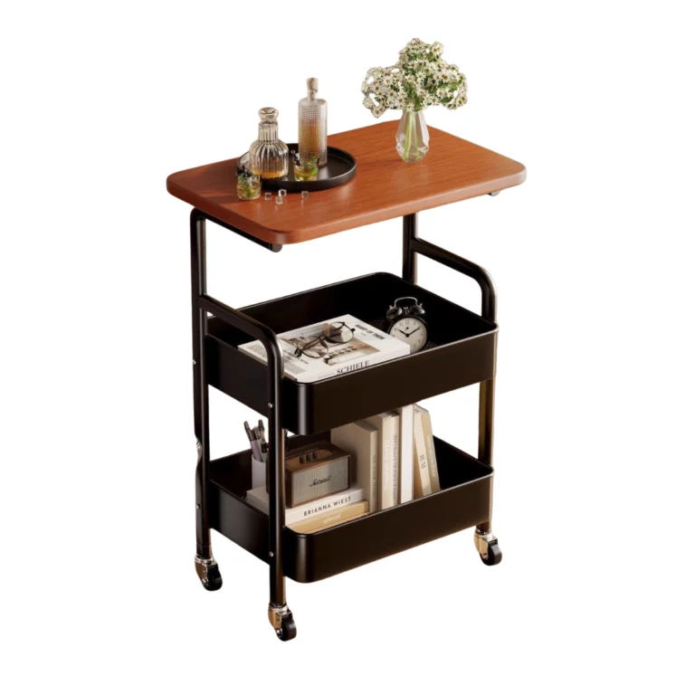 Carrito Organizador 3 Niveles Metálico con Mesa de Madera