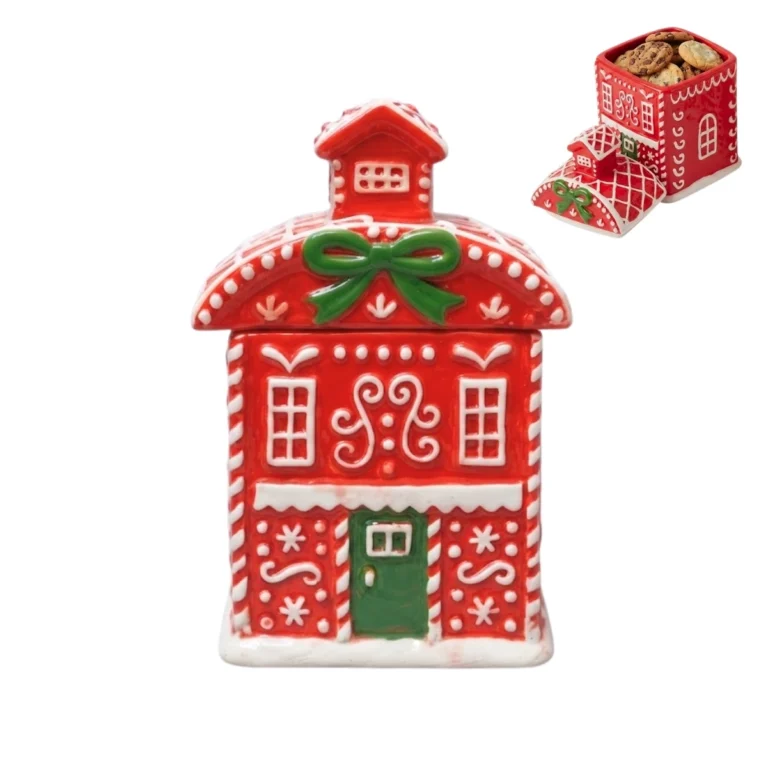 Frasco Navideño Casita de Jengibre de Loza - Color Aleatorio